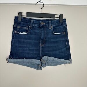 American Eagle‎ Women's Curvy Hi-Rise Denim Jean Shorts Dark Wash Cuffed 4